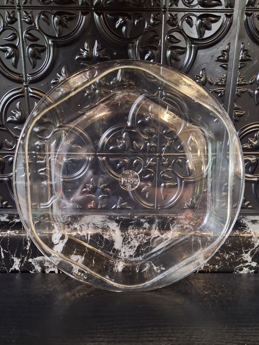 Rare 1920s Pyrex Hexagon Clear Glass Pie Plate , Antique Kitchenware
